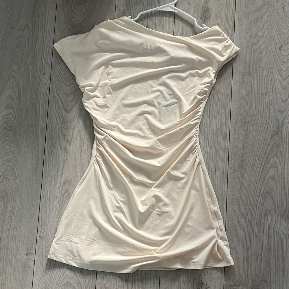 White Fox Boutique One Shoulder Cream Dress - Picture 3 of 3